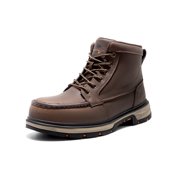 Men's Waterproof Leather Steel Toe Work Boots - DARK BROWN - 1